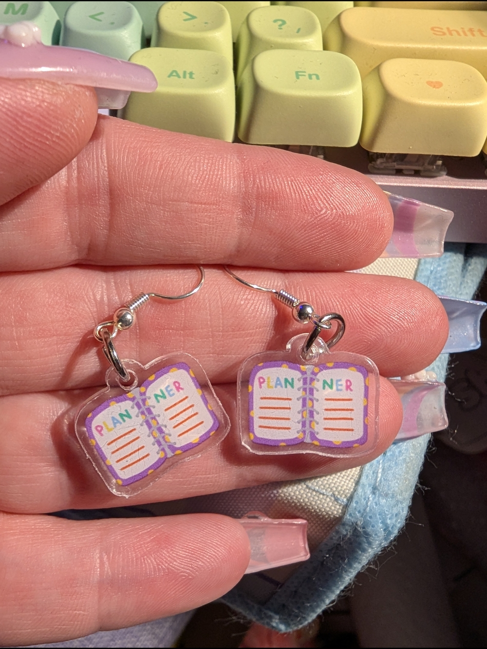 Planner Charm Dangle Earrings — Purple and Pink Acrylic